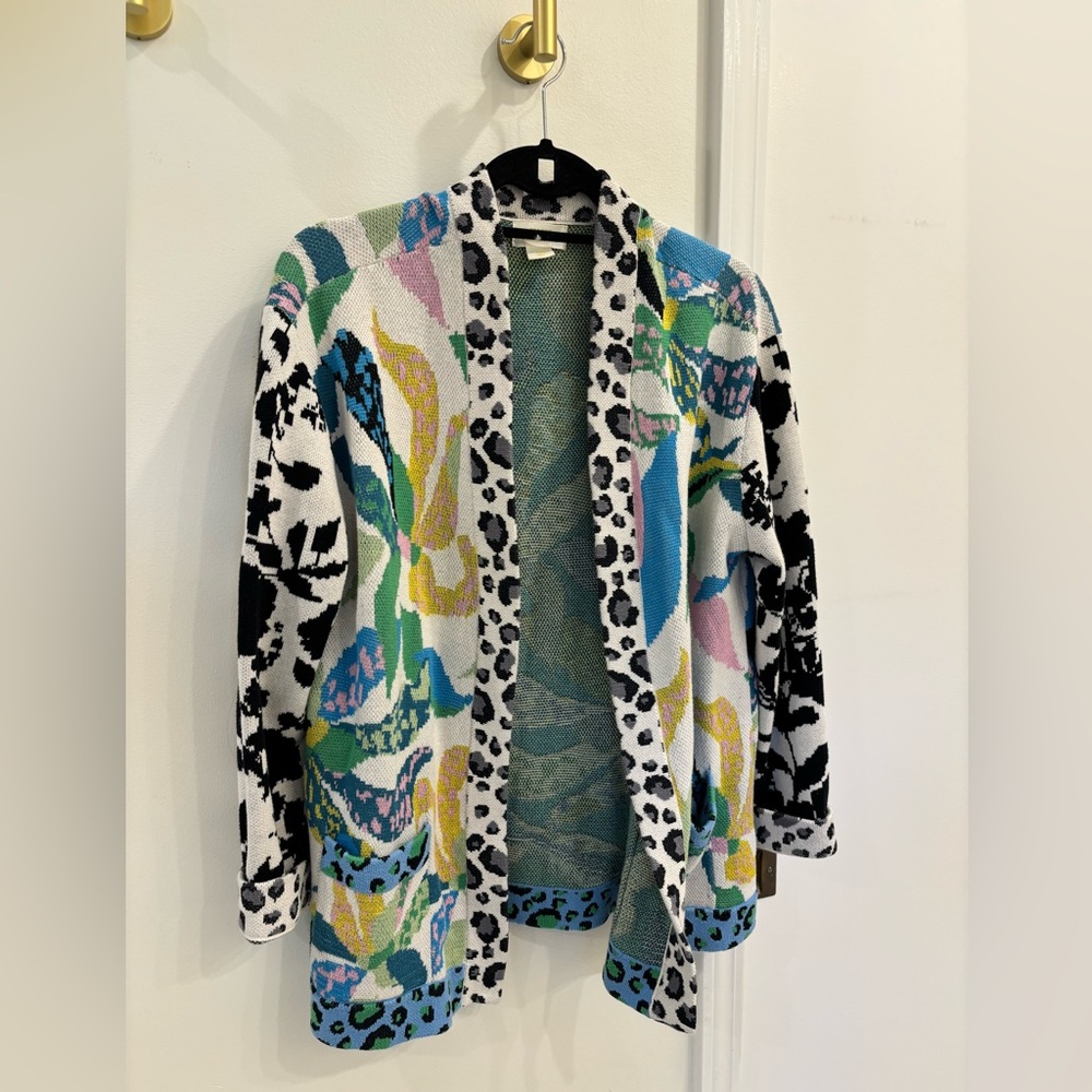 Maeve (Anthropologie) “duster” cardigan, mid-long length. Multi-color.